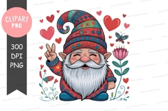 Cheerful gnome with hearts and flowers Product Image 1