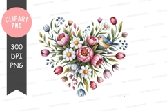 Heart-shaped flower bouquet with bird clipart png Product Image 1