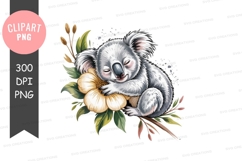 Sleeping koala with flowers clipart png Product Image 1