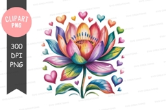 Colorful lotus flower with hearts clipart png Product Image 1