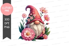 Whimsical gnome with flowers clipart png Product Image 1