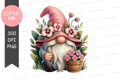Gnome with pink hat and flowers clipart png Product Image 1