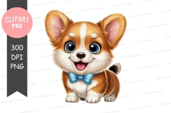 Adorable corgi puppy with blue bowtie Product Image 1