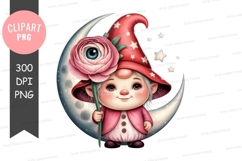 Magical fairy with rose and moon clipart png Product Image 1