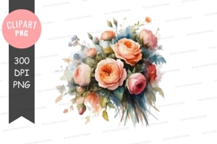 Watercolor floral bouquet clipart png Product Image 1