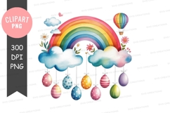 Colorful easter celebration with rainbow and hot air balloon Product Image 1
