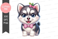 Cute husky puppy with bow Product Image 1