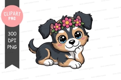 Cute puppy with flower crown clipart png Product Image 1