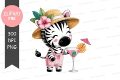 Cute zebra with cocktail clipart png Product Image 1