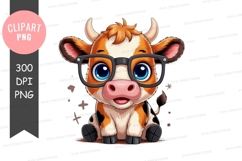 Cute cow with glasses clipart png Product Image 1
