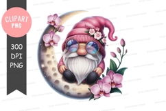 Whimsical gnome on the moon clipart png Product Image 1