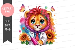 Colorful lion scientist clipart png Product Image 1