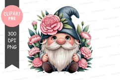 Whimsical gnome with flowers clipart png Product Image 1