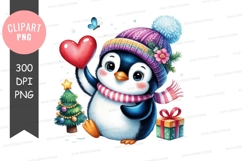 Happy penguin with heart and christmas tree Product Image 1