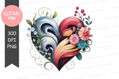 Colorful heart with flowers clipart png Product Image 1