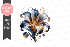 Elegant blue and gold flower clipart png Product Image 1