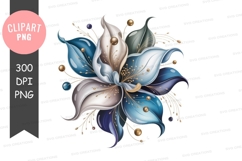 Blue and white floral design clipart png Product Image 1