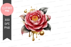 Elegant pink camellia flower with gold accents Product Image 1