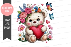 Cute teddy bear with heart and flowers Product Image 1