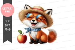 Happy fox with straw hat and sunglasses Product Image 1
