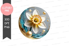 Elegant white flower with blue and gold accents Product Image 1