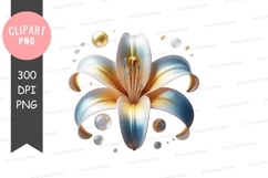 Elegant blue and gold lily clipart png Product Image 1
