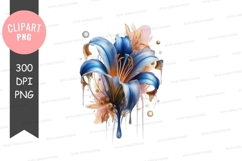 Blue floral illustration clipart png Product Image 1