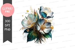 Blue and gold floral bouquet clipart png Product Image 1