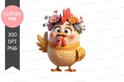 Charming chicken with floral crown clipart png Product Image 1