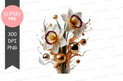 Elegant daffodils with golden accents clipart png Product Image 1
