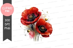 Vibrant red poppies clipart png Product Image 1