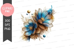 Blue and brown floral illustration clipart png Product Image 1