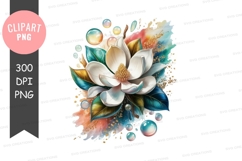 White magnolia flower with watercolor splash Product Image 1