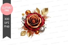 Elegant red rose with golden accents clipart png Product Image 1