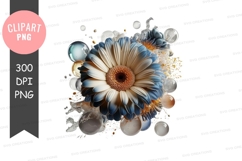 Blue and white gerbera daisy with bubbles clipart png Product Image 1