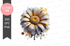 White and yellow daisy with paint splatter clipart png Product Image 1