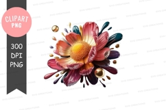 Vibrant flower with paint splashes clipart png Product Image 1