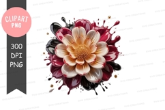 Vibrant flower with paint splatter clipart png Product Image 1