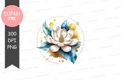 White lotus with blue leaves clipart png Product Image 1