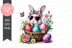 Easter bunny with colorful eggs clipart png Product Image 1
