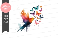 Bird in flight with butterflies clipart png Product Image 1