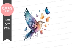 Bird with butterflies clipart png Product Image 1