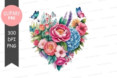 Heart-shaped floral bouquet with butterflies clipart png Product Image 1