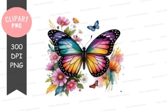 Colorful butterfly with flowers clipart png Product Image 1
