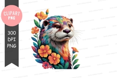 Colorful otter with flowers clipart png Product Image 1