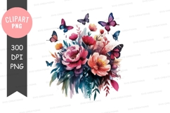 Floral bouquet with butterflies clipart png Product Image 1