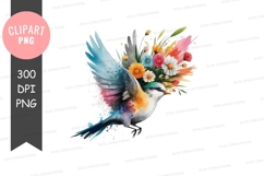 Bird with flowers clipart png Product Image 1
