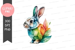Colorful bunny with leaves clipart png Product Image 1