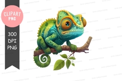 Chameleon on a branch clipart png Product Image 1