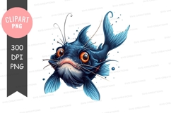 Whimsical blue fish clipart png Product Image 1